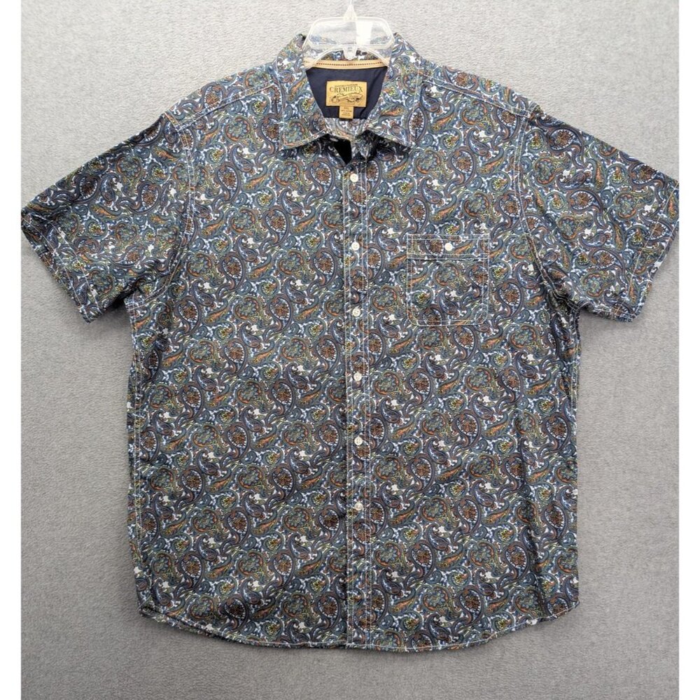 Cremieux Shirt Mens 2XL Blue Paisley Short Sleeve Button Front Cotton Casual